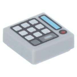 3070bpb174 Light Bluish Gray Tile 1 x 1 with Groove with Keypad Buttons, Medium Azure Screen and Red Light (Calculator) Pattern