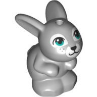 34050pb02 Light Bluish Gray Bunny / Rabbit, Friends, Sitting with Dark Turquoise Eyes, Black Nose and Mouth and White Muzzle Pattern