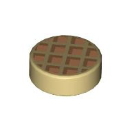 98138pb118 Tan Tile, Round 1 x 1 with Waffle, Nougat Squares with Medium Nougat Edges Pattern