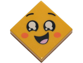 3068pb1199 Tile 2 x 2 with Face, Smile Open Mouth, Black Eyes with White Pupils, Raised Eyebrows, Orange Cheeks Pattern
