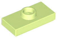 15573 Yellowish Green Plate, Modified 1 x 2 with 1 Stud with Groove and Bottom Stud Holder (Jumper)