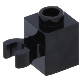 30241b Black Brick, Modified 1 x 1 with Clip Vertical (open O clip) - Hollow Stud