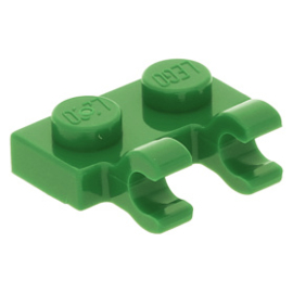 60470b Green Plate, Modified 1 x 2 with Clips Horizontal (thick open O clips)