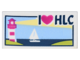 3069bpb0382 Tile 1 x 2 with Groove with Lighthouse, Sailboat and 'I Heart HLC' Pattern