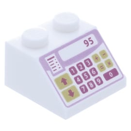 3039pb092 White Slope 45 2 x 2 with Pink, Purple and Yellow Cash Register Pattern