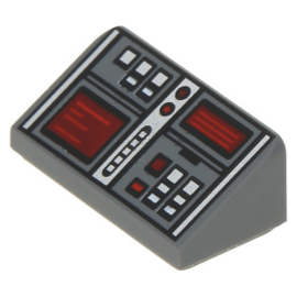 85984pb127 Dark Bluish Gray Slope 30 1 x 2 x 2/3 with Red and White Buttons and Two Red Screens Pattern