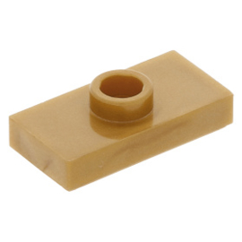 15573 Pearl Gold Plate, Modified 1 x 2 with 1 Stud with Groove and Bottom Stud Holder (Jumper)
