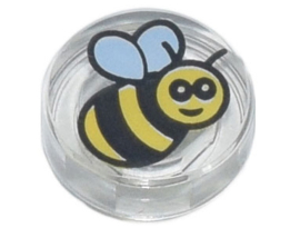 79139 / 98138pb186 Trans-Clear Tile, Round 1 x 1 with Black and Yellow Bee Pattern