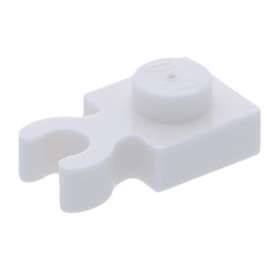 4085d/60897 White Plate, Modified 1 x 1 with Clip Vertical - Type 4 (thick open O clip)