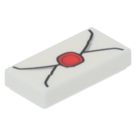 3069bpb0779 White Tile 1 x 2 with Groove with Envelope with Red Wax Seal and Gray Highlights Pattern