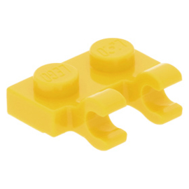 60470b Yellow Plate, Modified 1 x 2 with Clips Horizontal (thick open O clips)