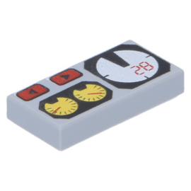 3069bpx19 Light Bluish Gray Tile 1 x 2 with Red 82, Yellow and White Gauges Pattern