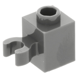 30241b Dark Bluish Gray Brick, Modified 1 x 1 with Clip Vertical (open O clip) - Hollow Stud