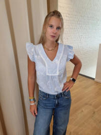 bloesje met V-hals blauw/wit