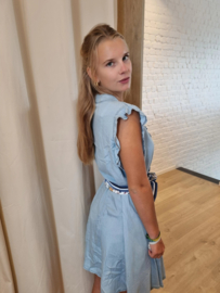 jeansjurk met frulletjes lichtblauw