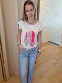 T-shirt verfstrepen fuchsia