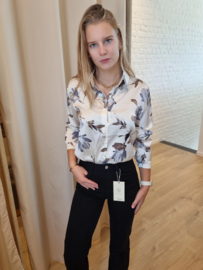hemd satijn met bloemenprint beige
