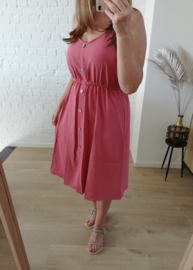 midi-jurk met lijstjes koraal (ruime maatjes)