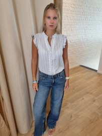 bloesje met fijne lurex en glinsters blauw/wit