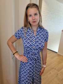 kobaltblauwe stretch jurk met motief