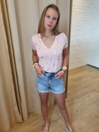 JDYDORA DODO S/S FOIL V-NECK TOP JRS roze