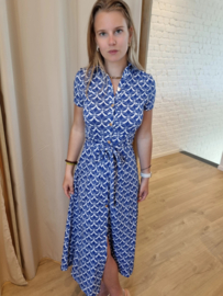 kobaltblauwe stretch jurk met motief