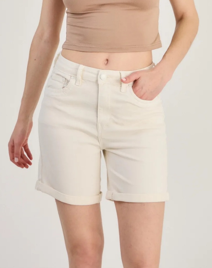 super stretch push up shortje met omslag boord crème