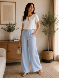 JDYSAY HW LINEN WIDE PANT WVN NOOS lichtblauw