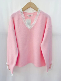 truitje frulletje en V-hals pastel roze