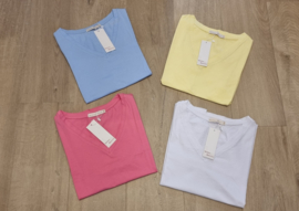 basic T-shirt pastelkleurtjes wit- roze - lichtblauw - lichtgeel
