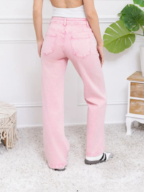 FR hoge taille wide fit washed roze