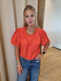 bloesje met mooie hals en wijde mouwen koraal