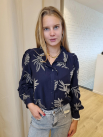marineblauwe blouse met broderie