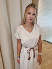 relaxed fit jurk met bindlintje en split beige