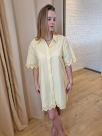 luchtige katoenen jurk met geperforeerd motief lichtgeel