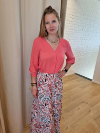 blouse met V-hals en 3/4 mouw JDY koraal