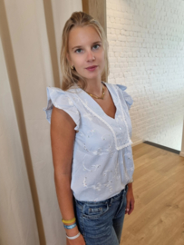 bloesje met V-hals blauw/wit