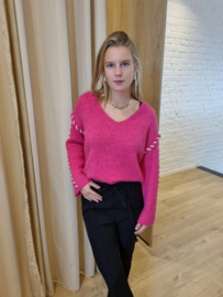 trui streepjes fuchsia