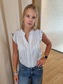 bloesje met fijne lurex en glinsters blauw/wit
