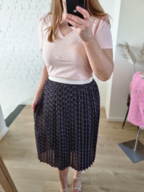 midi-plissé rokje print zwart