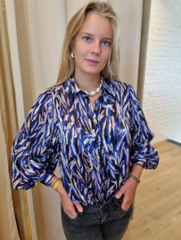 blouse met blauw-roze print