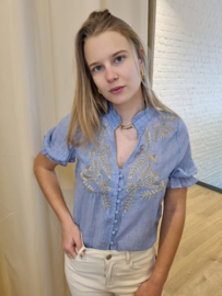 blouse met broderiedetail jeansblauw