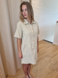 stevige katoenen jurk met zakje beige KILKY