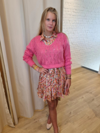 jurk terracotta en roze print