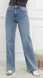 FR hoge taille wide fit met broderiedetail jeansblauw