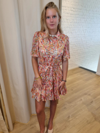 jurk terracotta en roze print