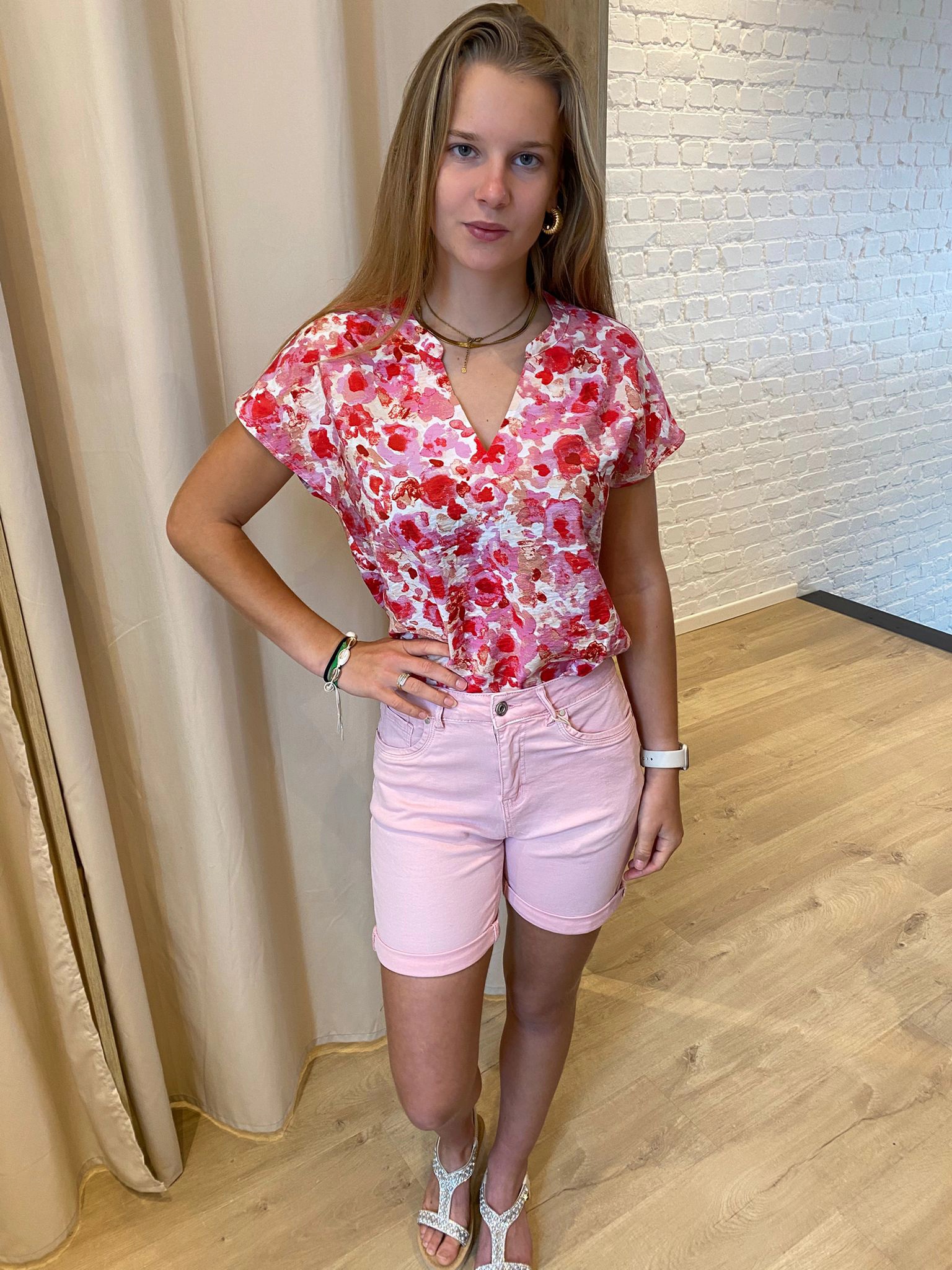 JDYTROYA LIFE S/S V-NECK TOP WVN EXP roze