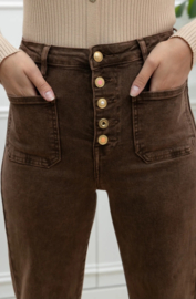 FR hoge taille wide fit met knoopdetail chocolat brown