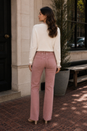 Folyrose LESLIE FIT hoge taille wide fit broderie oudroze