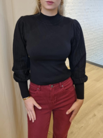 aansluitend truitje met licht glanseffect in de mouwen zwart